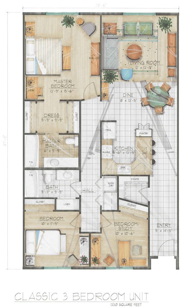 Midtown Village - Classic Three Bedroom Floor Plan