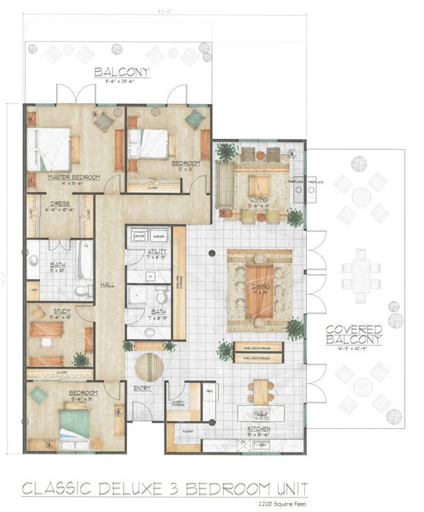 Midtown Village - Classic Deluxe Three Bedroom Floor Plan